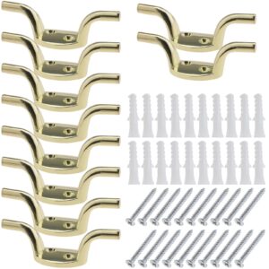 sing f ltd 10pcs cleat hooks for clothesline washing line flagpole boat awning curtain blind cord with 20pcs screws and 20pcs expansion nuts hardware golden zinc alloy