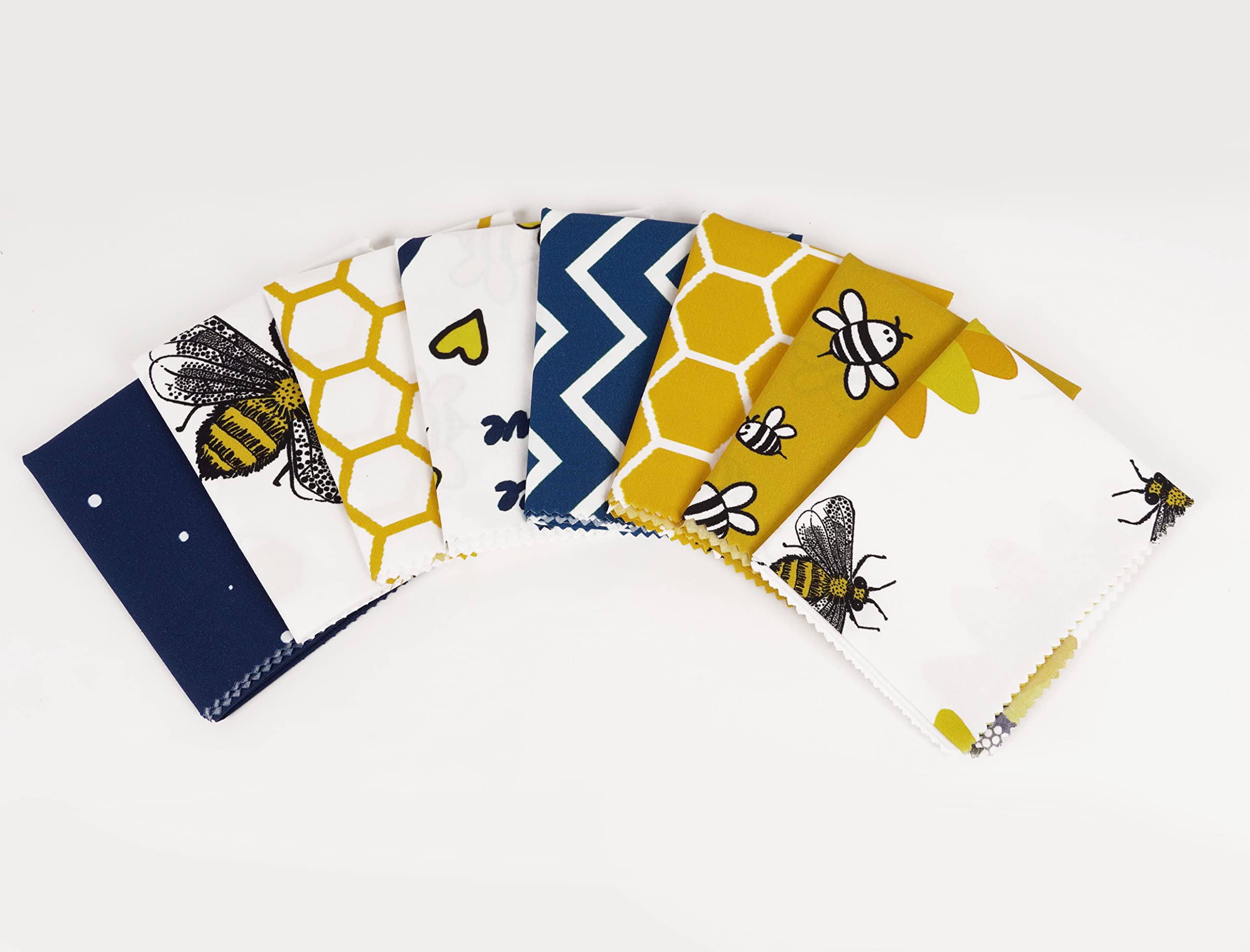 Soimoi 8 Pc Fat Quarter Bundle - Bee Print 18"x 22" DIY Patchwork- 100% Cotton Pre-Cut Quilting Fabric (Yellow & Blue)