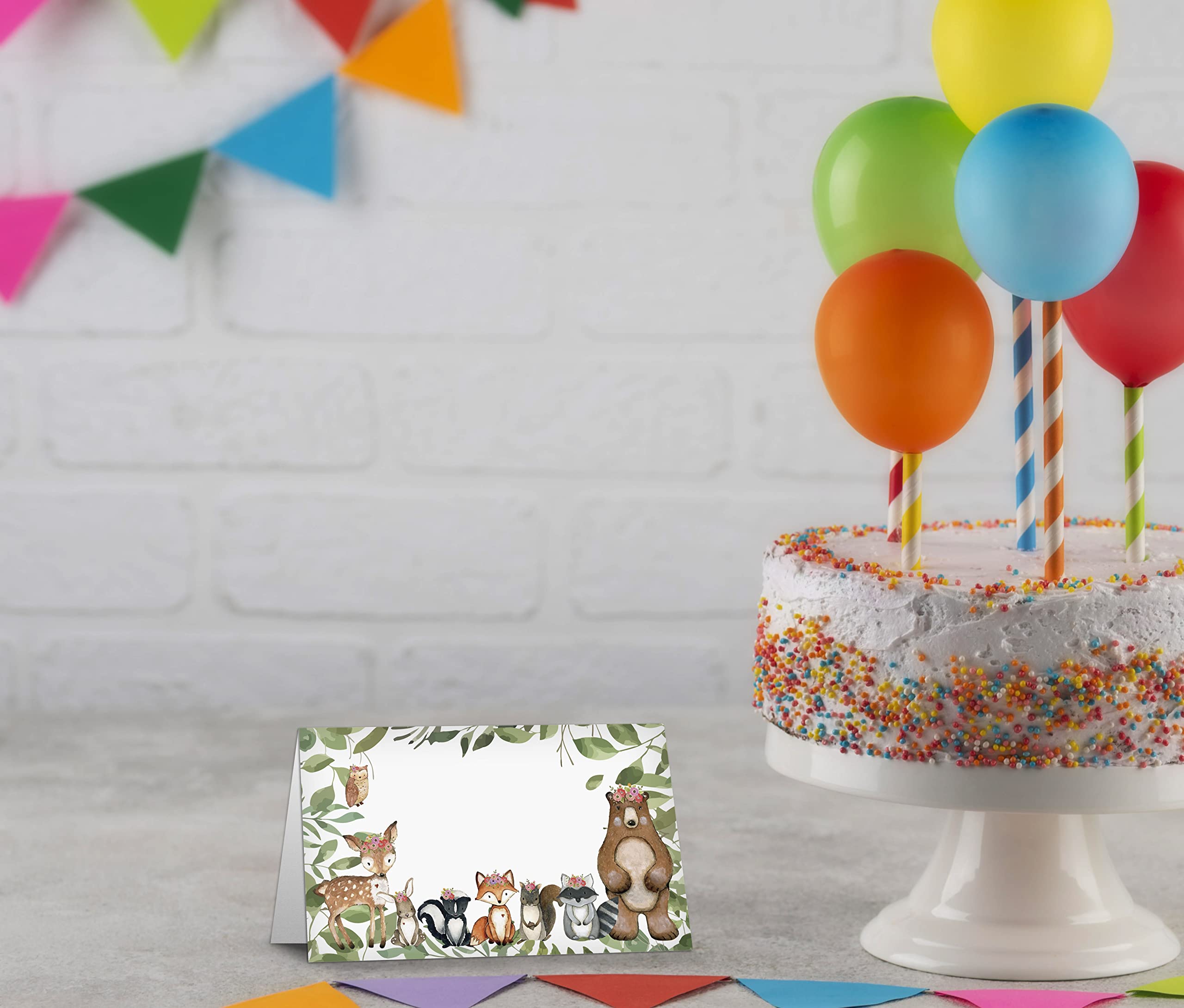 Table Place Card, Jungle Safari Animal Themed Tent Style Cards, Pack of 25 Half-Fold Reception Place Cards, Perfect for Baby Showers, Jungle Safari Birthday Party and Special Events A30