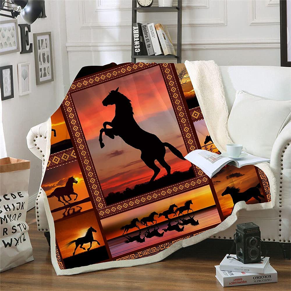 Horse Blanket Animal Print Throw Blanket Comfort Warmth Soft Cozy Blanket Fleece Blanket Couch Blanket Bed Throw TV Blanket Horse Lover (Throw - 50" x 60")