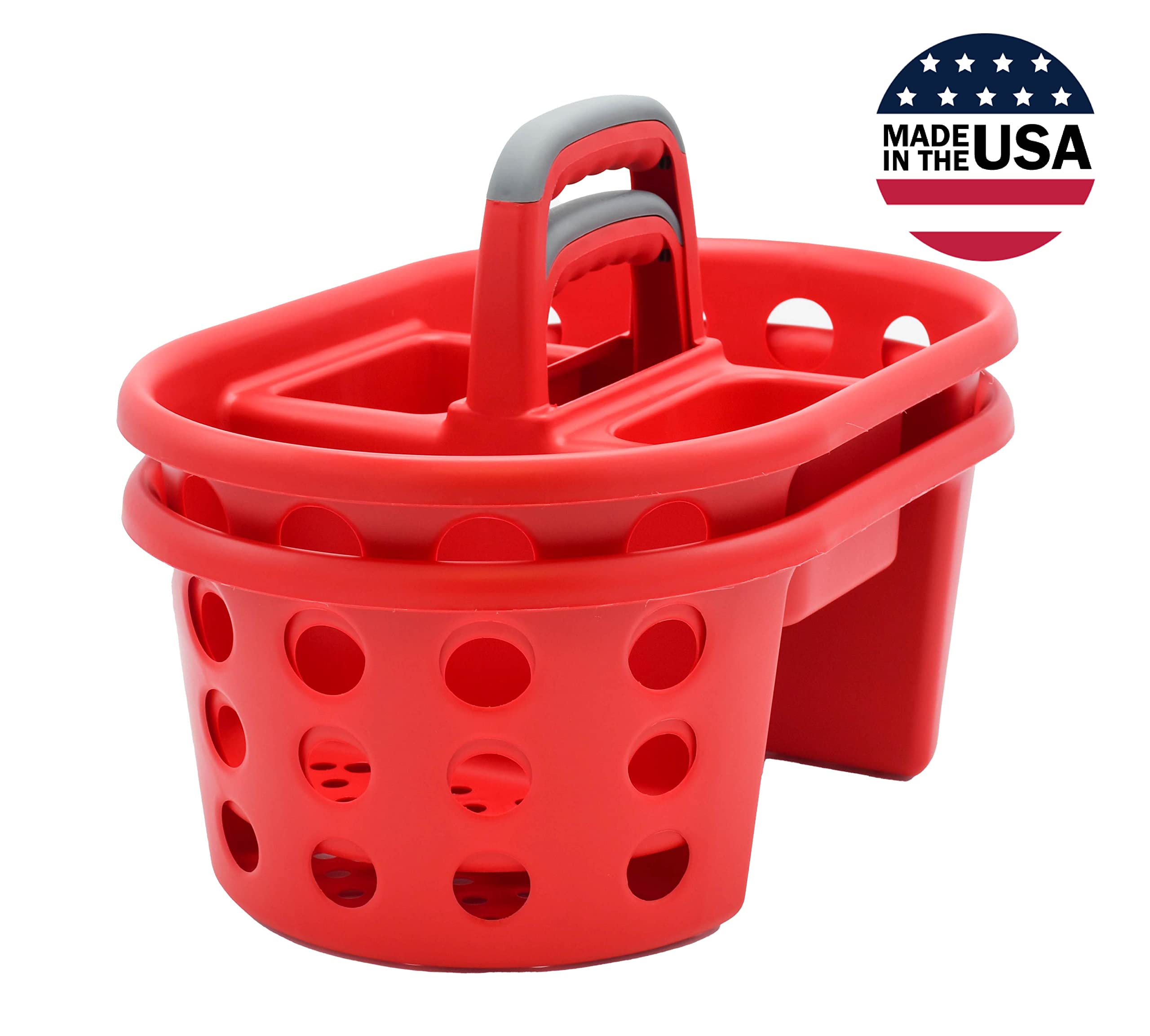 SIMPLYKLEEN Shower Caddy with Handle 2-Pack Plastic Bathroom Storage Organizer, Red Made in the USA