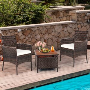 RELAX4LIFE Wicker Patio Chairs Set of 4, Indoor Outdoor PE Rattan Armchairs w/Cane Back, Seat Cushions for Bistro Porch Poolside, 360LBS Weight Capacity, 4 Pack Outdoor Dining Chairs (4, Brown+Beige)