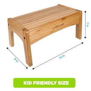 Growing Up Green Bamboo Bathroom Step Stool for Kids Using The Toilet and Sink - Kids Step Stool, Potty Training, Non-Slip, Bathroom, Kitchen, Lightweight