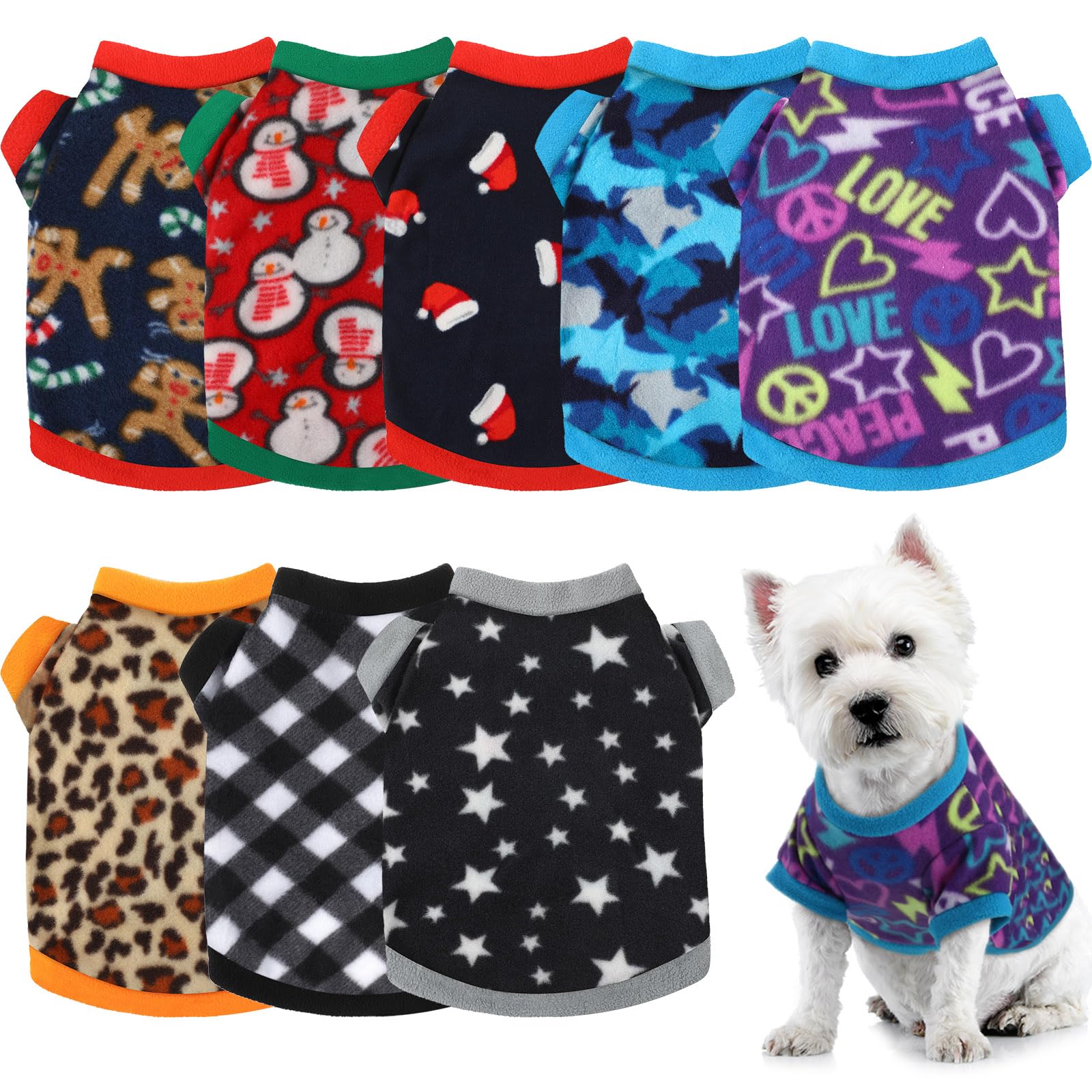 8 Pieces Dog Sweaters Winter Chihuahua Clothes Outfits Dog Warm Shirt Winter Puppy Clothes for Winter Colorful Thickening Dog Pajamas for Pets Pup Dog Cat (Classic Pattern, Small)