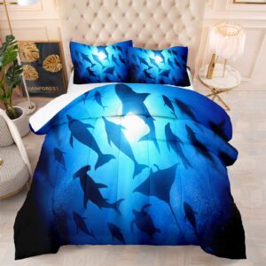 ninenine boys blue comforter set twin size for kids teens,shark bedding fish ocean dolphins bed sets with 1 comforter 1 pillowcase……