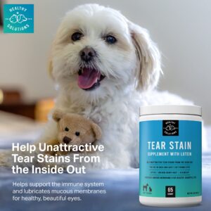 Tear Stain Remover for Dogs Plus Lutein - Supplement for White Dogs & All Other Dog Breeds - Eliminates Unsightly Eye Tear Stains for Dogs & Cats - 65 Soft Chews Enhanced with Cranberry Extract