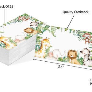 Table Place Card, Jungle Safari Animal Themed Tent Style Cards, Pack of 25 Half-Fold Reception Place Cards, Perfect for Baby Showers, Jungle Safari Birthday Party, Special Events A28