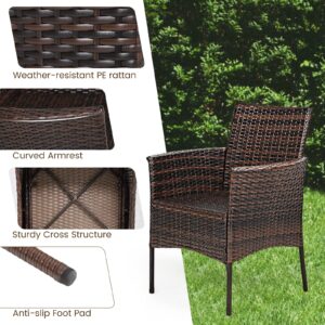 RELAX4LIFE Wicker Patio Chairs Set of 4, Indoor Outdoor PE Rattan Armchairs w/Cane Back, Seat Cushions for Bistro Porch Poolside, 360LBS Weight Capacity, 4 Pack Outdoor Dining Chairs (4, Brown+Beige)