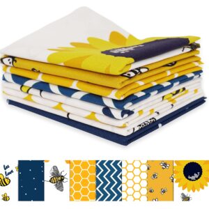 Soimoi 8 Pc Fat Quarter Bundle - Bee Print 18"x 22" DIY Patchwork- 100% Cotton Pre-Cut Quilting Fabric (Yellow & Blue)