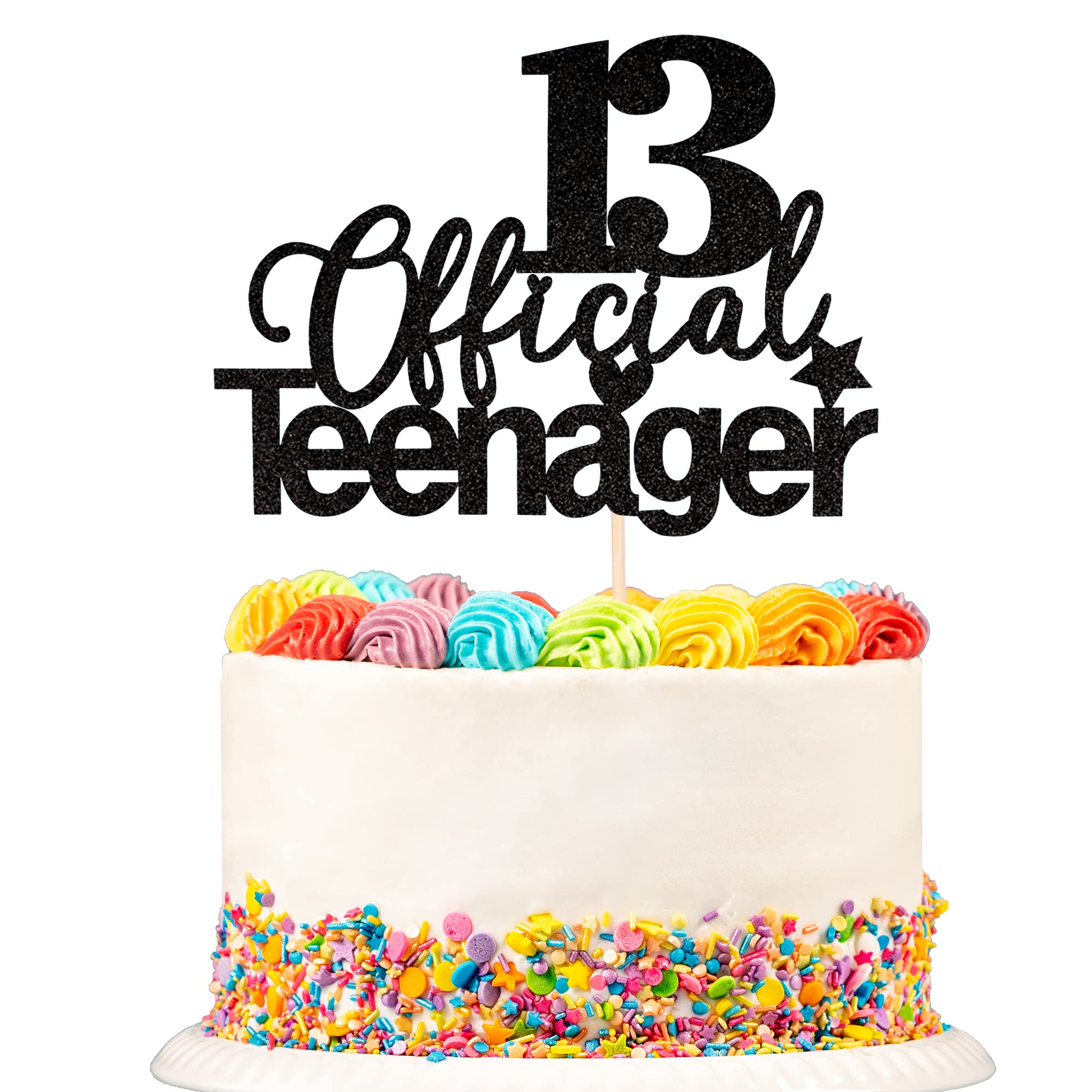 1 PCS 13 Official Teenager Cake Topper Glitter 13th Birthday Cake Pick Decorations for Teen 13th Birthday Party Supplies Black