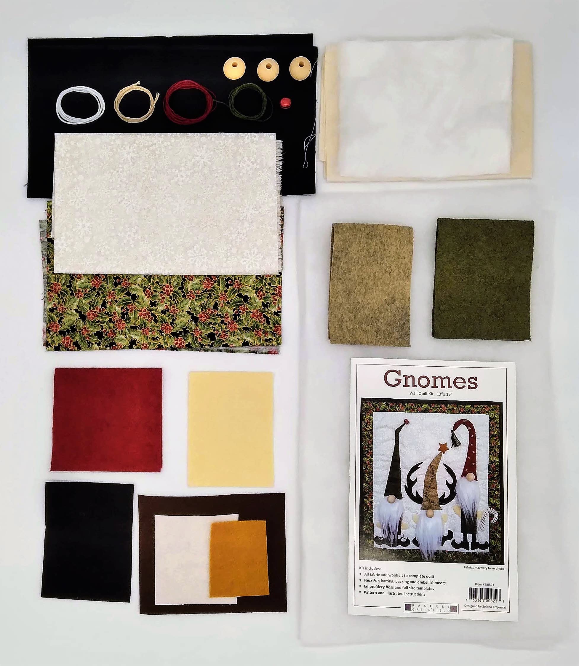 Wall Quilt Kit by Rachel's of Greenfield, Gnomes Wall Quilt Kit 13"x15", Beginner Quilt Kit, Christmas Quilt Kit