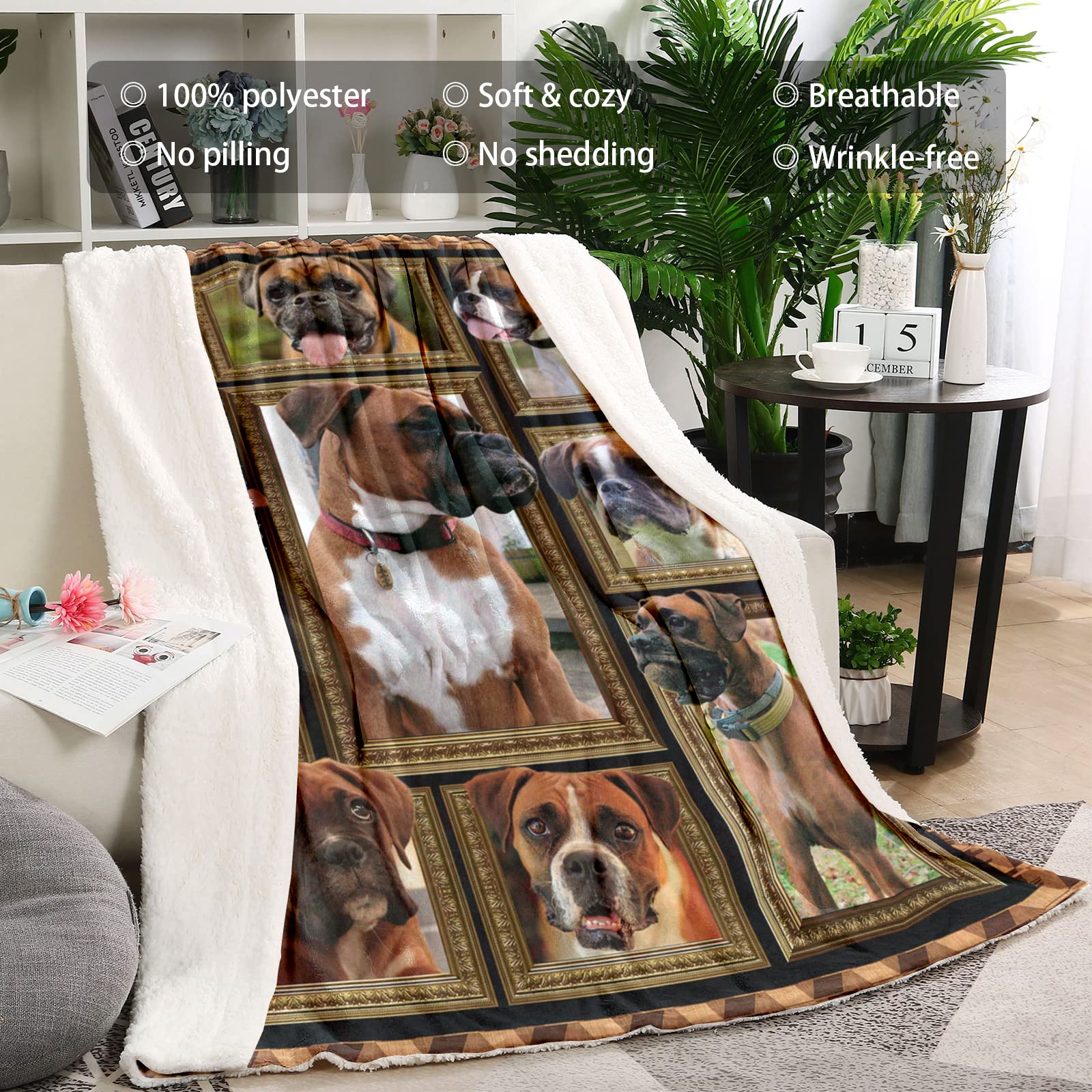 Boxer Dog Blanket for Dog Lover, Fleece Throw Blanket for Couch Super Soft Cozy Bed Blanket Lightweight Plush Fuzzy Blankets and Throws for Sofa, 50 x 60 Inch