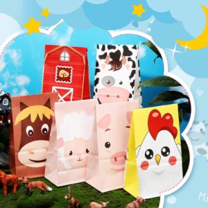 Dianelhall 30 Pack Goodie Bags for Birthday Party Supplies Animal Party Favor Bags Treat Bags Candy Barnyard Gift Bags for Animal Theme Birthday Party, 6 Designs(Farm)