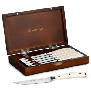 wusthof classic ikon creme steak knife set with wood case (6 piece)