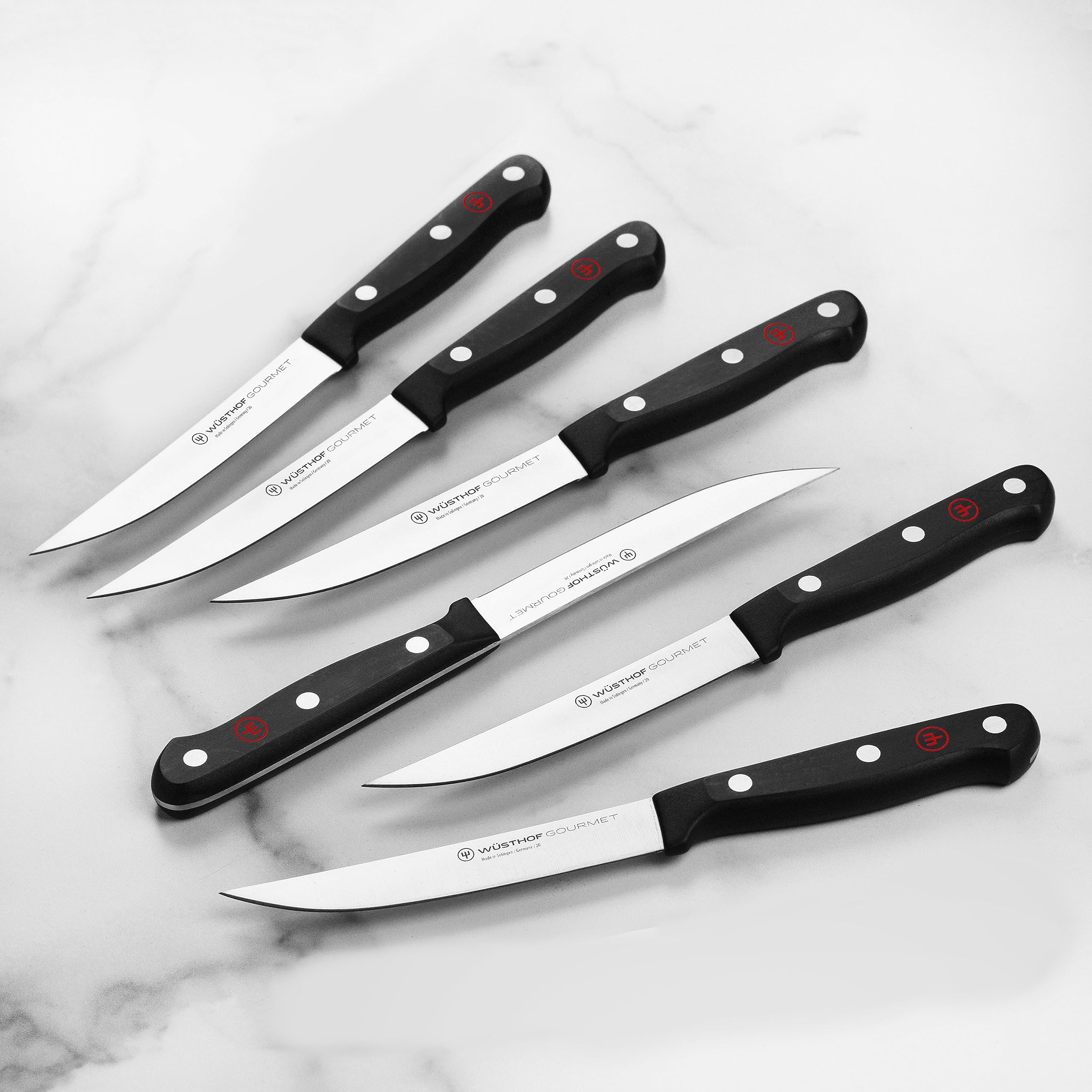 Wusthof Gourmet 6 Piece Steak Knife Set with Wood Case (Black Handles)