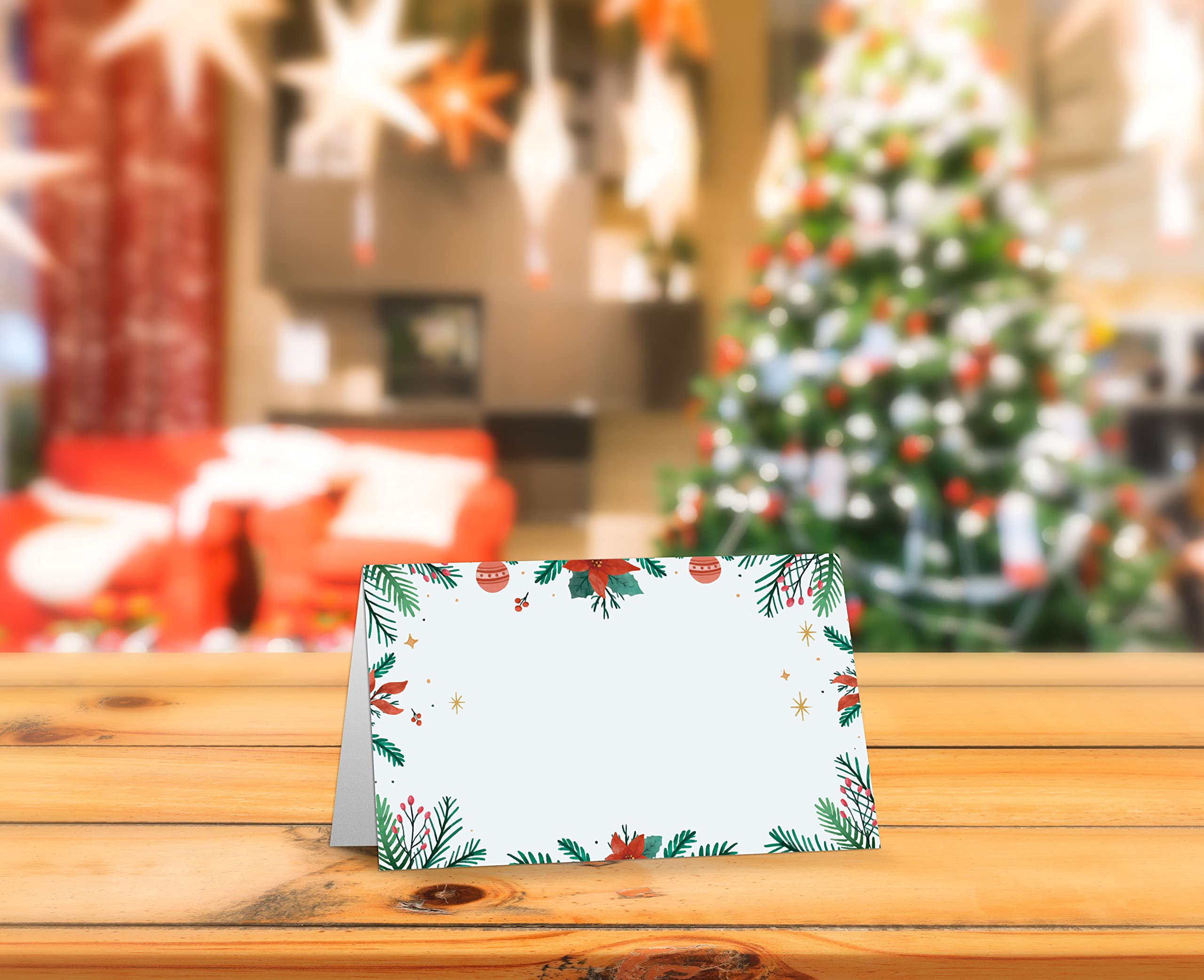 Table Place Card, Christmas Themed Tent Style Cards, Pack of 25 Half-Fold Reception Place Card, Perfect for Christmas Party, Wedding, Bridal & Baby Shower, Birthday, Banquet and Special Events A16