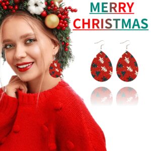 AOUXSEEM 241 Pcs Christmas Faux Leather Earrings Making Kit for Beginner, Contains 72 Pre Cut Hollow Teardrop Earring Pieces with Hooks Jump Rings Opener Earring Display Cards and Self-Adhesive Bags