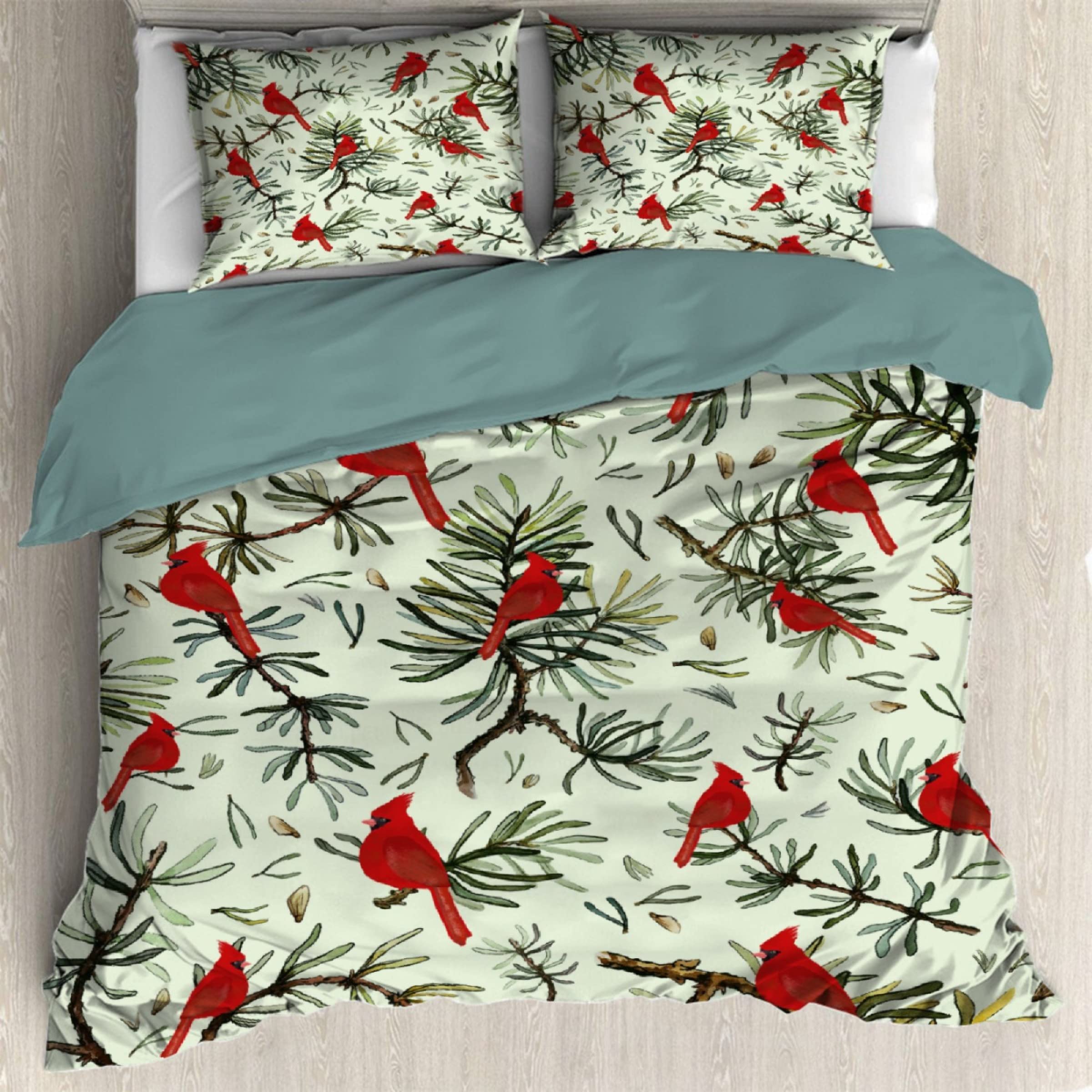 Darani Christmas Cardinals Birds Duvet Cover Queen 90 x 90 in Ultra Soft Washed Microfiber Comforter Cover Sets 3 Pieces (1 Duvet Cover + 2 Pillow Shams)