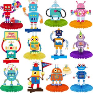 12 pieces robot birthday party supplies robot party honeycomb centerpieces robot party decorations robot party table topper for baby shower decorations for kids birthday party supplies