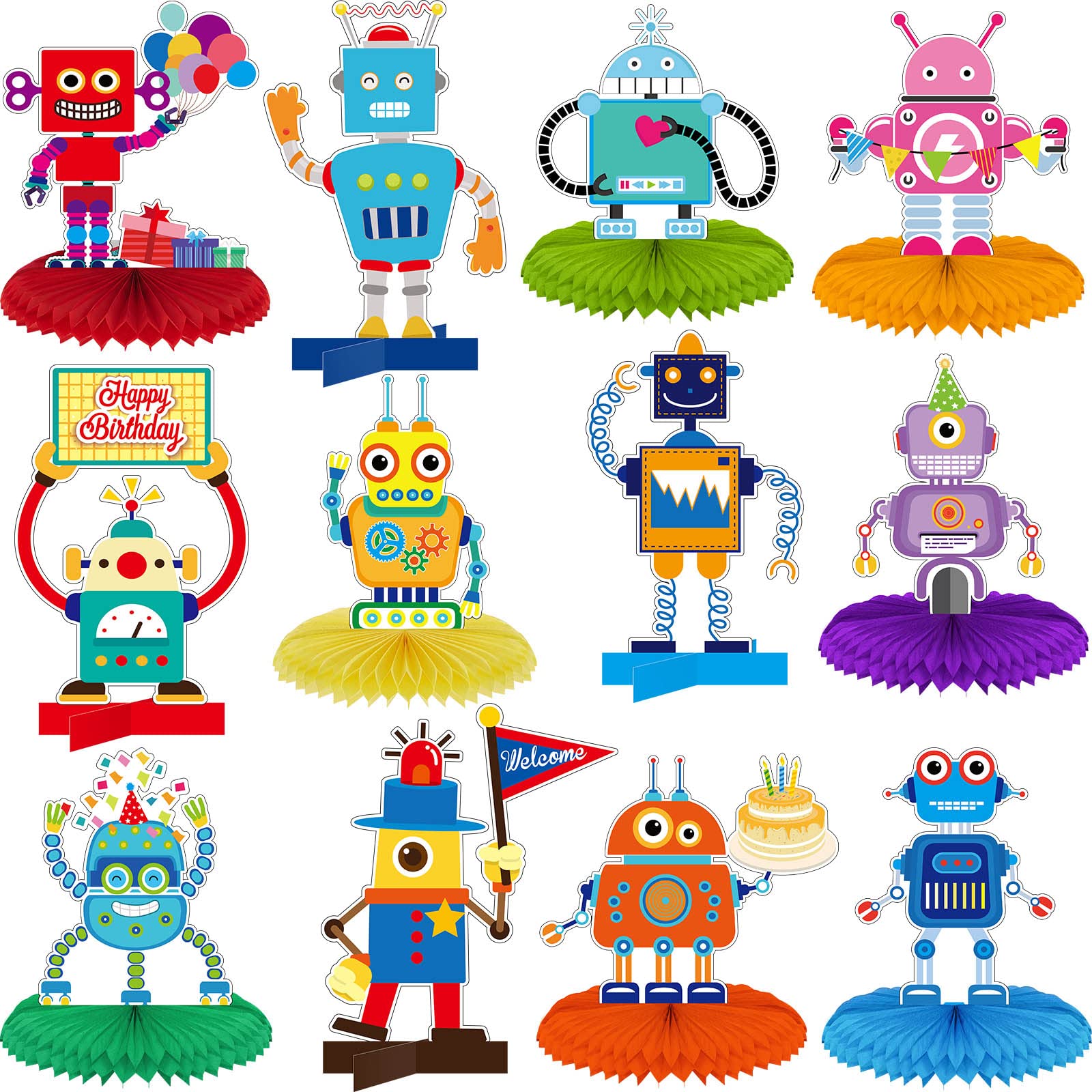 12 Pieces Robot Birthday Party Supplies Robot Party Honeycomb Centerpieces Robot Party Decorations Robot Party Table Topper for Baby Shower Decorations for Kids Birthday Party Supplies