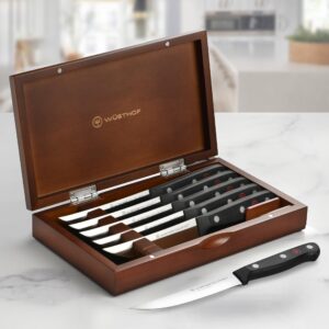 Wusthof Gourmet 6 Piece Steak Knife Set with Wood Case (Black Handles)