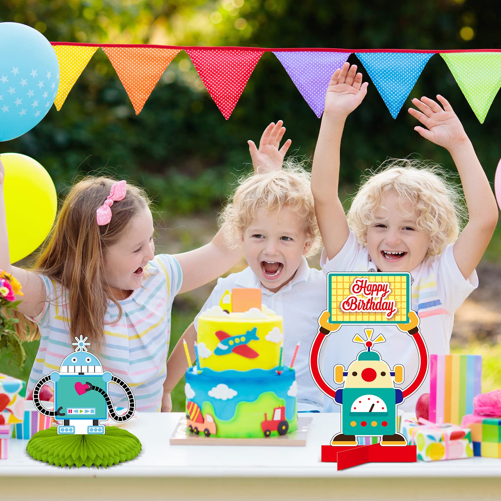 12 Pieces Robot Birthday Party Supplies Robot Party Honeycomb Centerpieces Robot Party Decorations Robot Party Table Topper for Baby Shower Decorations for Kids Birthday Party Supplies