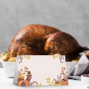 Table Place Card, Fall Thanksgiving Themed Tent Style Cards, Pack of 25 Half-Fold Reception Place Card with Turkey, Perfect for Thanksgiving Dinner, Party, Birthday, Wedding, Banquet A12