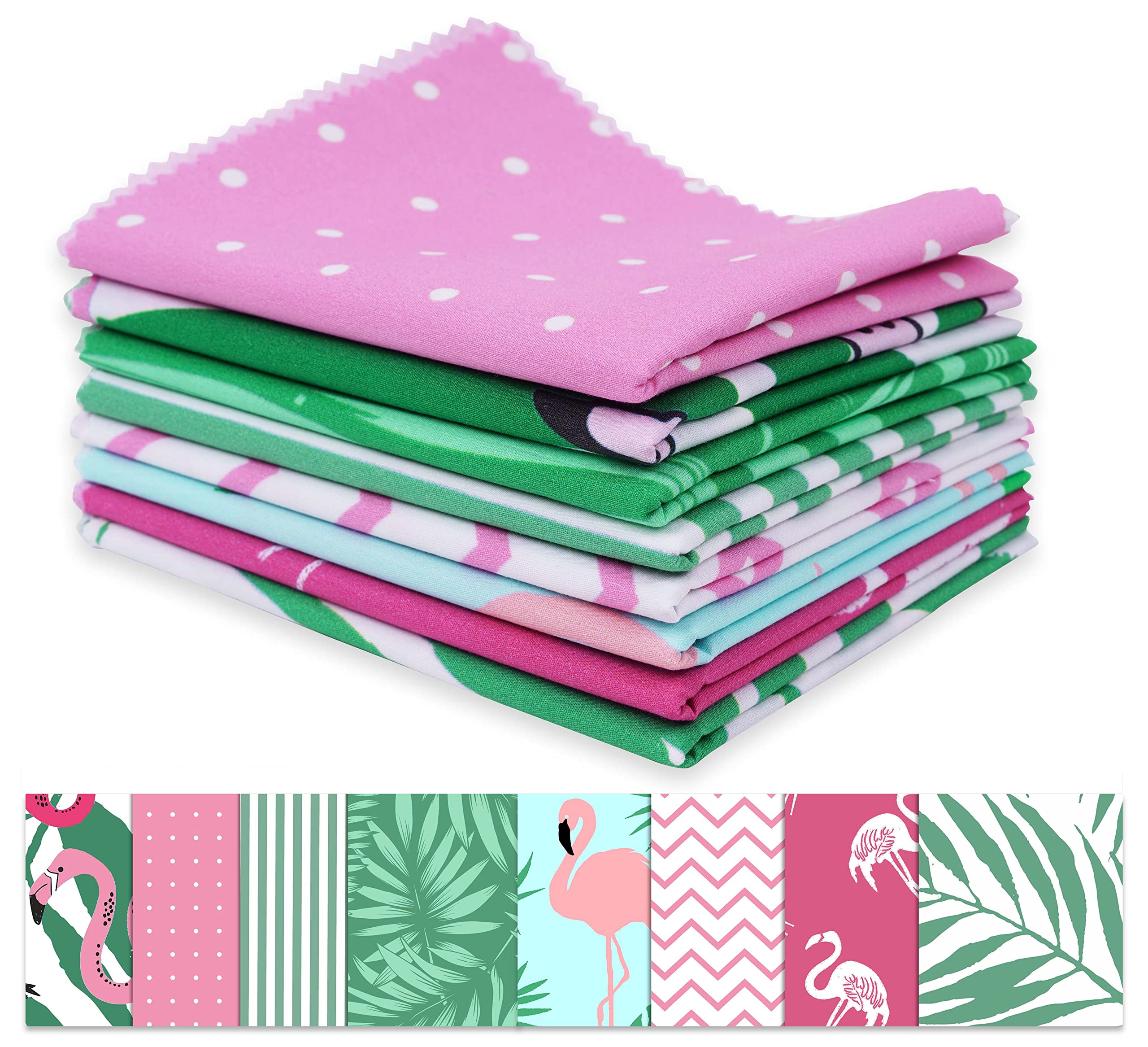 Soimoi 8 Pc Fat Quarter Bundle - Flamingo Tropical Theme Print 18"x 22" DIY Patchwork- 100% Cotton Pre-Cut Quilting Fabric (Pink & Green)