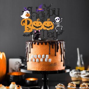 Halloween Happy Boo Day Cake Topper Glittery Halloween Little Boo Party Cake Topper Halloween Baby Shower Decoration for Spooky House Ghost Bat Pumpkin Theme Birthday Party Baby Shower Supplies