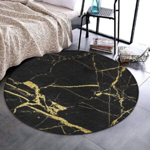 sweet tang fashion ultra soft non-slip round area rugs indoor throw area rug circle carpet for living room bedroom dining room, chic black and gold marble texture, 5 feet