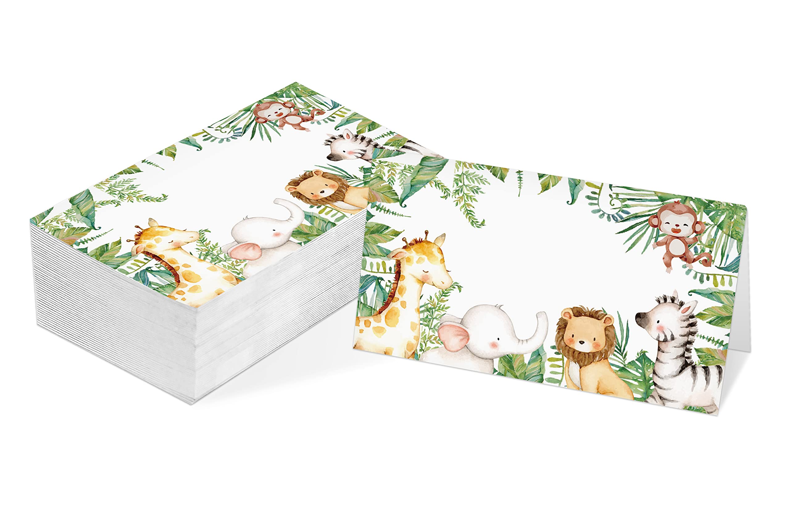 Table Place Card, Jungle Safari Animal Themed Tent Style Cards, Pack of 25 Half-Fold Reception Place Cards, Perfect for Baby Showers, Jungle Safari Birthday Party, Special Events A28