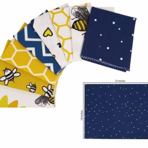 Soimoi 8 Pc Fat Quarter Bundle - Bee Print 18"x 22" DIY Patchwork- 100% Cotton Pre-Cut Quilting Fabric (Yellow & Blue)