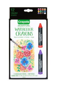 crayola signature premium watercolor crayon sticks & paintbrush, 12 count, gift