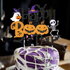 Halloween Happy Boo Day Cake Topper Glittery Halloween Little Boo Party Cake Topper Halloween Baby Shower Decoration for Spooky House Ghost Bat Pumpkin Theme Birthday Party Baby Shower Supplies