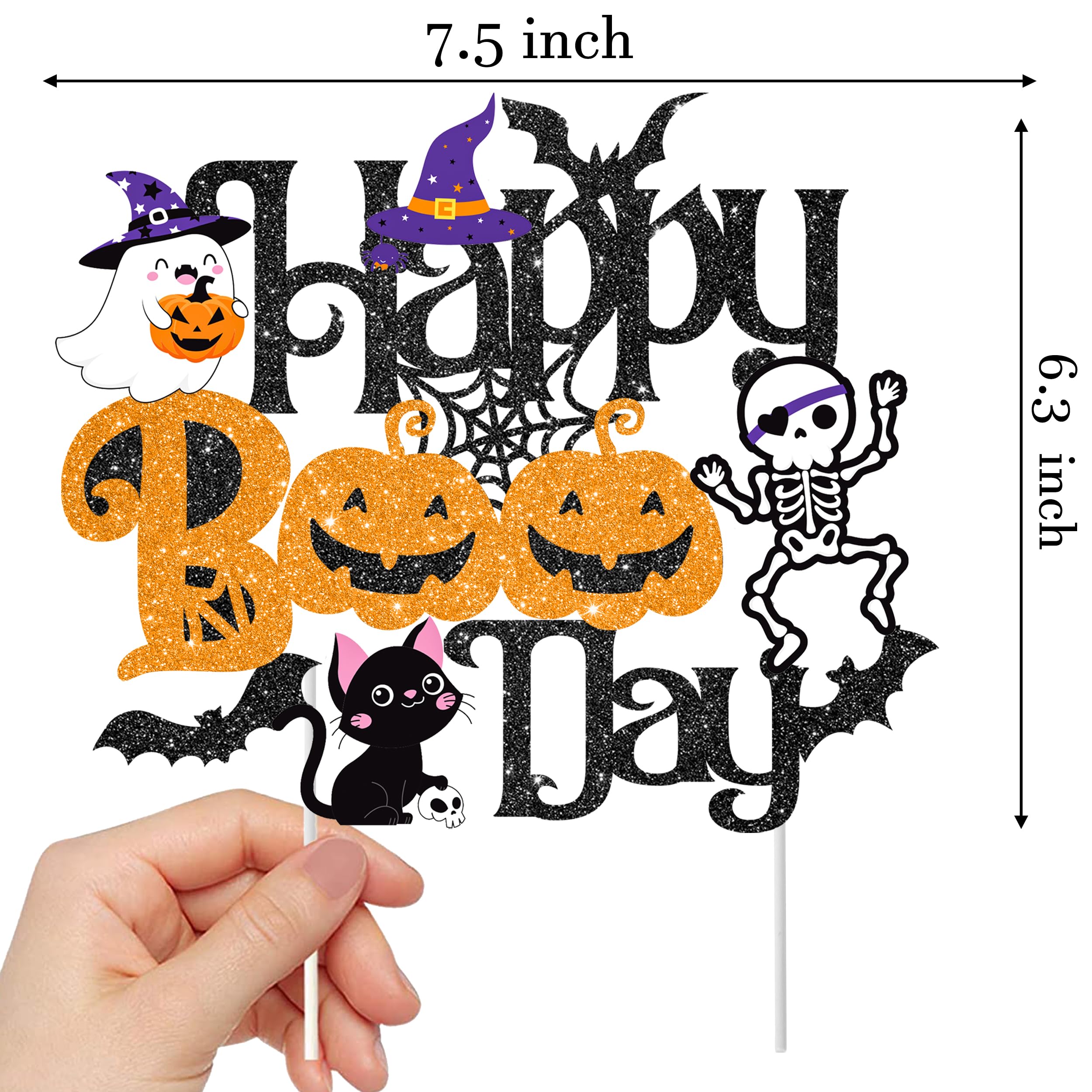 Halloween Happy Boo Day Cake Topper Glittery Halloween Little Boo Party Cake Topper Halloween Baby Shower Decoration for Spooky House Ghost Bat Pumpkin Theme Birthday Party Baby Shower Supplies