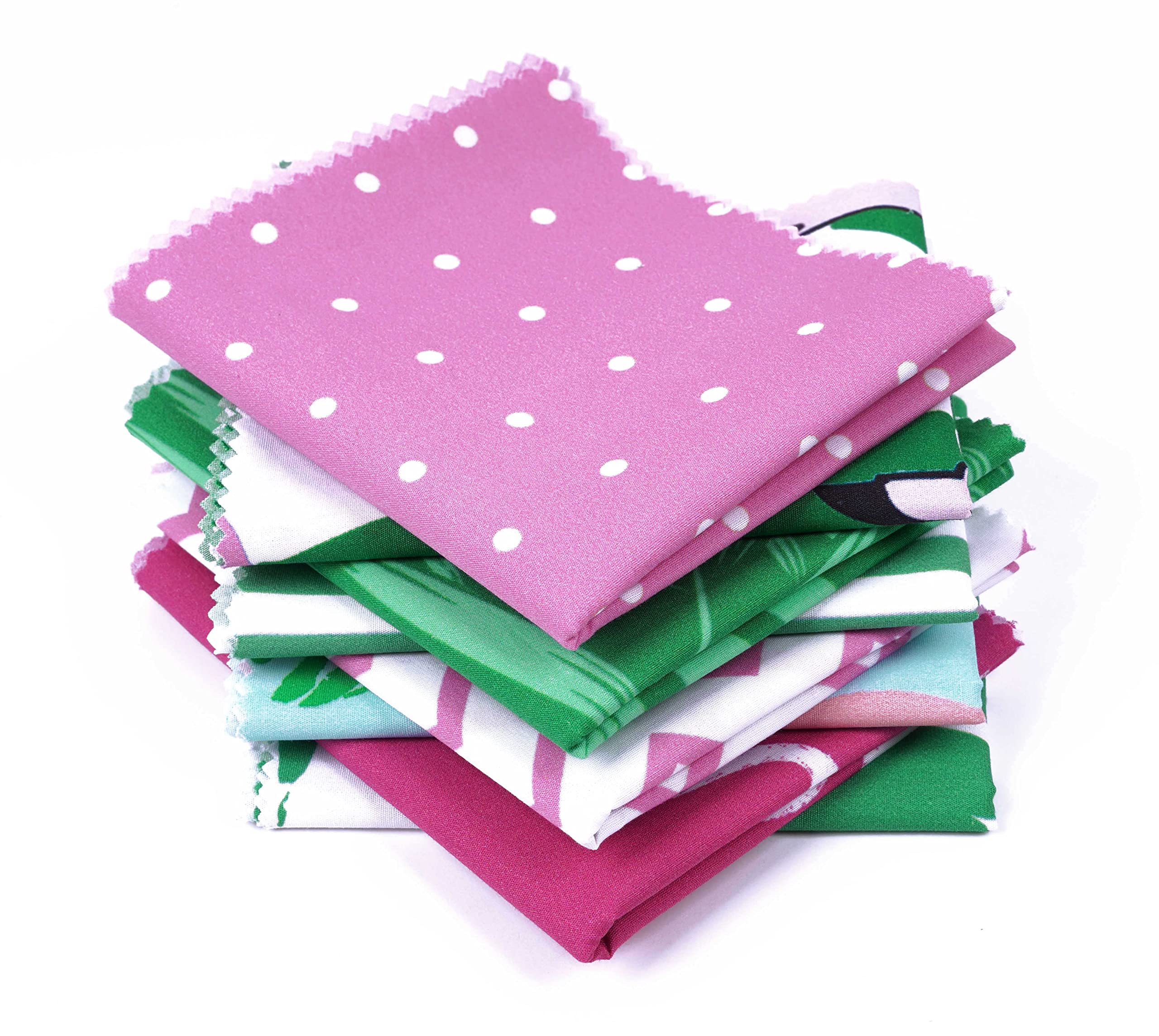 Soimoi 8 Pc Fat Quarter Bundle - Flamingo Tropical Theme Print 18"x 22" DIY Patchwork- 100% Cotton Pre-Cut Quilting Fabric (Pink & Green)