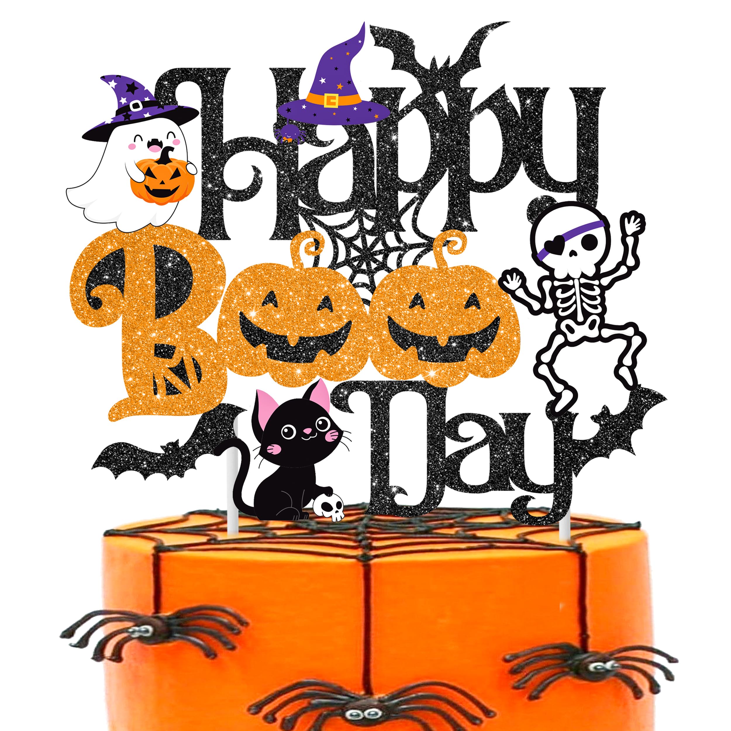 Halloween Happy Boo Day Cake Topper Glittery Halloween Little Boo Party Cake Topper Halloween Baby Shower Decoration for Spooky House Ghost Bat Pumpkin Theme Birthday Party Baby Shower Supplies