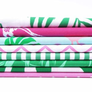 Soimoi 8 Pc Fat Quarter Bundle - Flamingo Tropical Theme Print 18"x 22" DIY Patchwork- 100% Cotton Pre-Cut Quilting Fabric (Pink & Green)