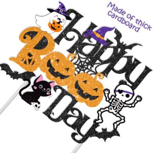 Halloween Happy Boo Day Cake Topper Glittery Halloween Little Boo Party Cake Topper Halloween Baby Shower Decoration for Spooky House Ghost Bat Pumpkin Theme Birthday Party Baby Shower Supplies