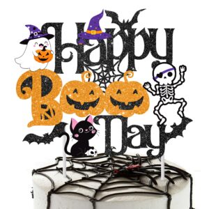 Halloween Happy Boo Day Cake Topper Glittery Halloween Little Boo Party Cake Topper Halloween Baby Shower Decoration for Spooky House Ghost Bat Pumpkin Theme Birthday Party Baby Shower Supplies