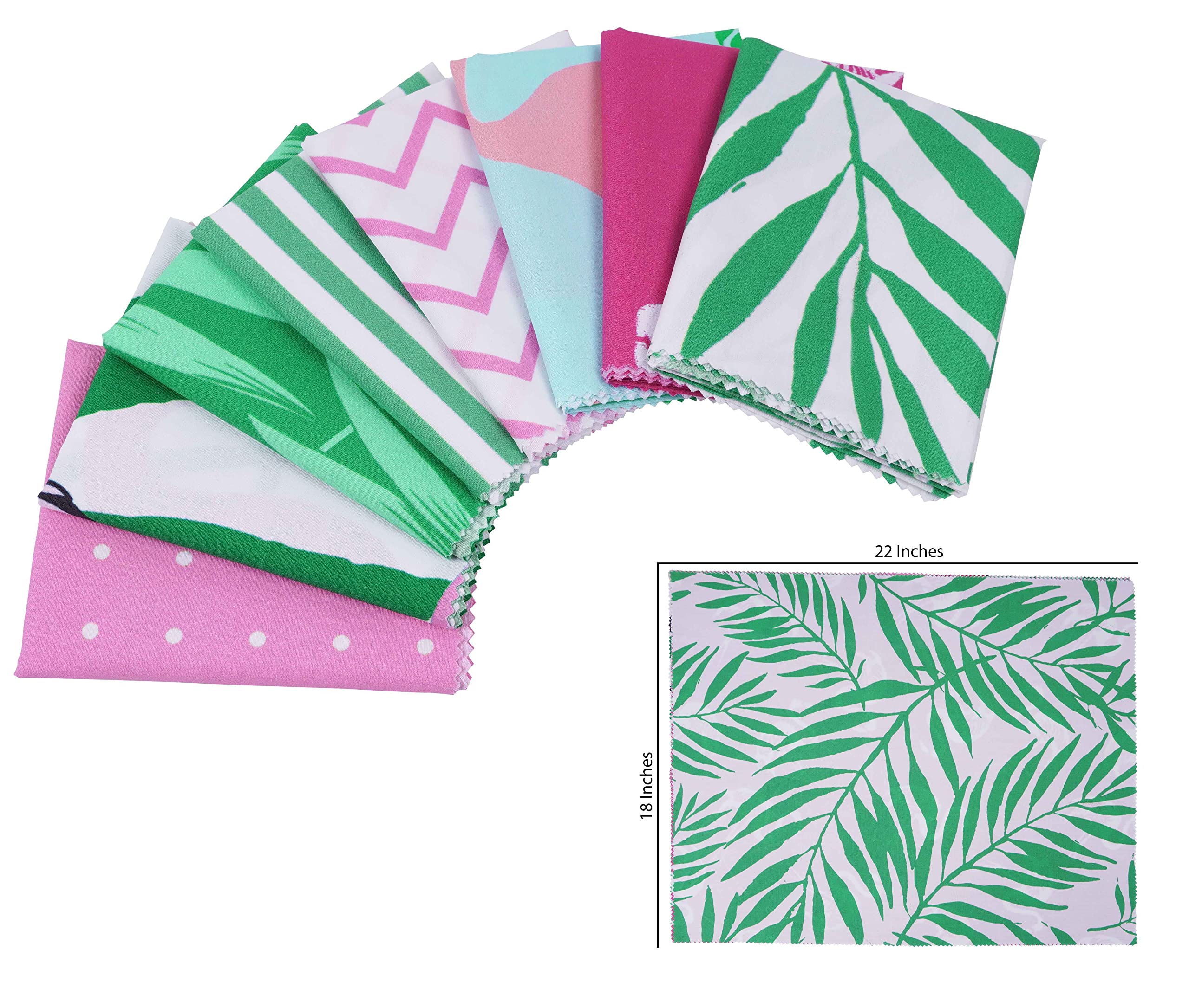 Soimoi 8 Pc Fat Quarter Bundle - Flamingo Tropical Theme Print 18"x 22" DIY Patchwork- 100% Cotton Pre-Cut Quilting Fabric (Pink & Green)