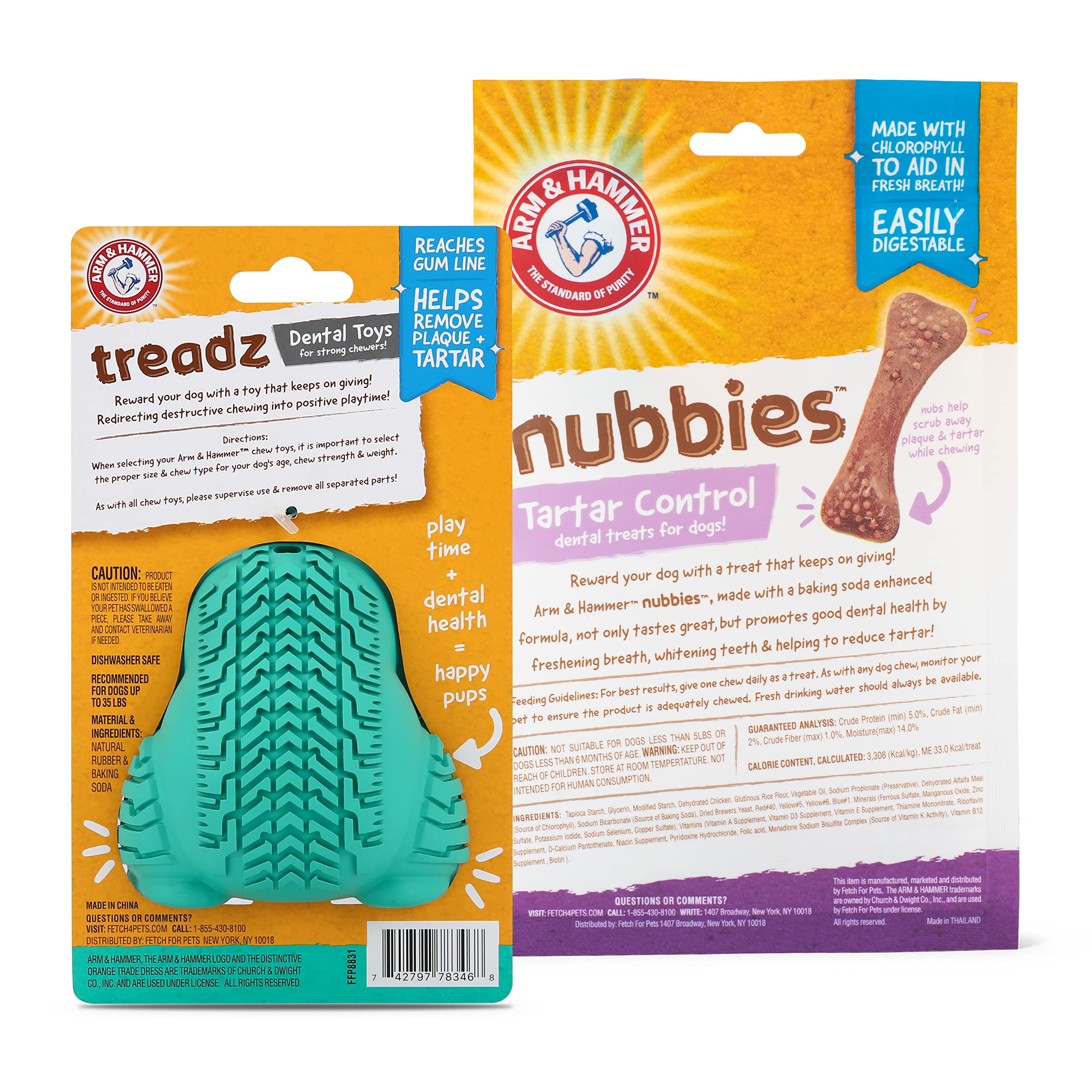 Arm & Hammer for Pets Dental Chew Toy and Dentral Treats for Dogs | Bundle Includes 1 Gorilla Chew Toy and 20 Pc Chicken Flavor Nubbies Dog Treats | Reduce Plaque & Tartar | Safe for Dogs up to 35 Lbs