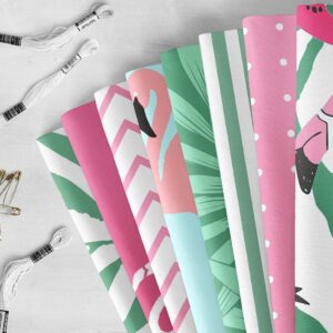 Soimoi 8 Pc Fat Quarter Bundle - Flamingo Tropical Theme Print 18"x 22" DIY Patchwork- 100% Cotton Pre-Cut Quilting Fabric (Pink & Green)