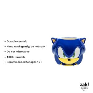 Zak Designs Sonic the Hedgehog Sculpted Ceramic Coffee Mug for Hot Drinks, Collectible Keepsake with Unique 3D Character (15 oz, Sonic)