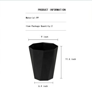 WEECRON Trash Can Bathroom Waste Basket Plastic Diamond Shape 2.6 Gallon (2 Pack, Black)