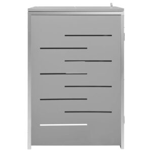 vidaXL Stainless Steel Frame Single Wheelie Bin Shed with Galvanized Steel Panels - Rust-Resistant, Lockable and Air-Circulating Design, Convenient Lid & Springs, Gray