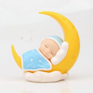 Sleeping Baby Cake Topper Moon Baby Figurine Cake Topper Car Dashboard Ornaments DIY Crafts Mini Baby Figurine Baby Shower Birthday Party Decoration for Nursery Room Ca, Blue