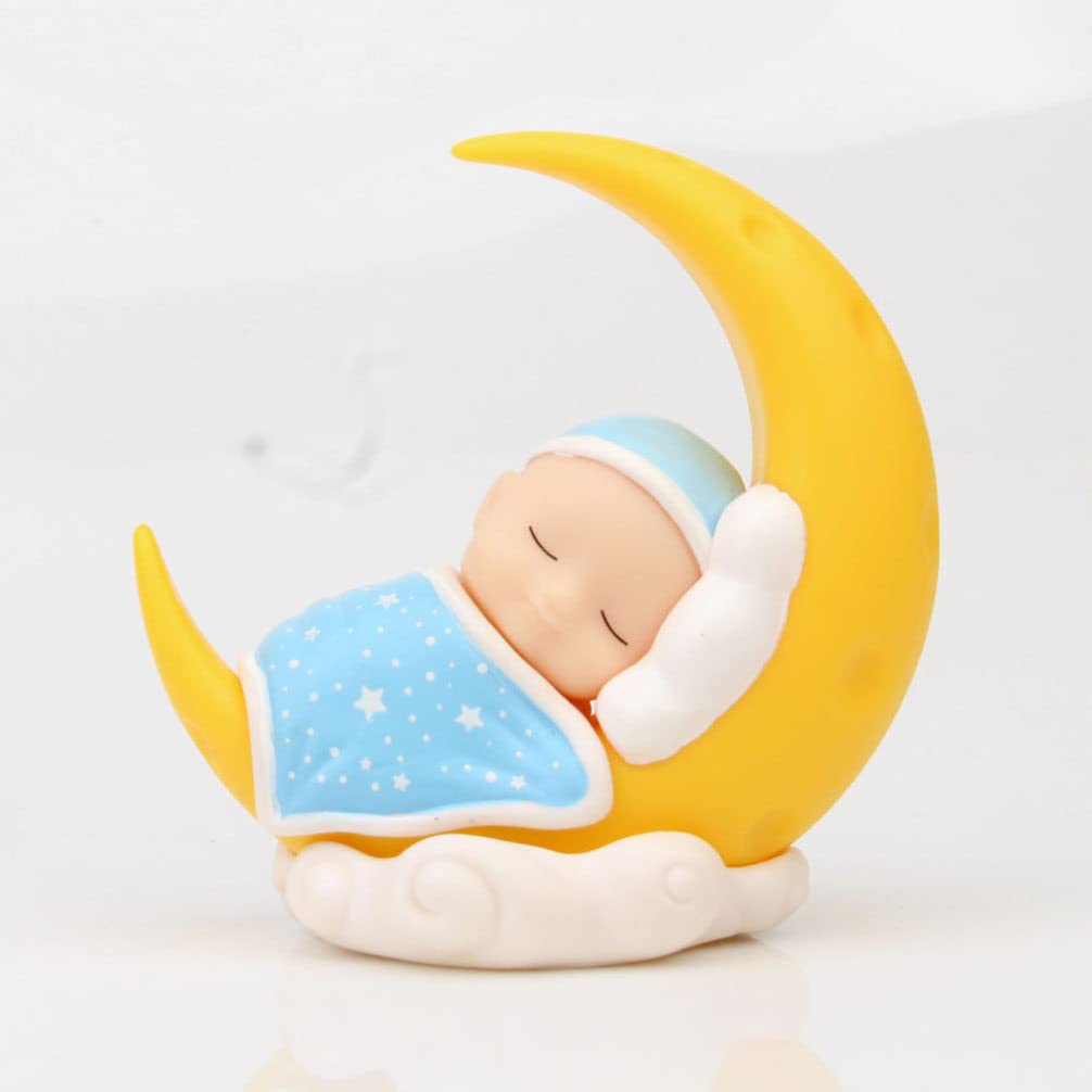 Sleeping Baby Cake Topper Moon Baby Figurine Cake Topper Car Dashboard Ornaments DIY Crafts Mini Baby Figurine Baby Shower Birthday Party Decoration for Nursery Room Ca, Blue