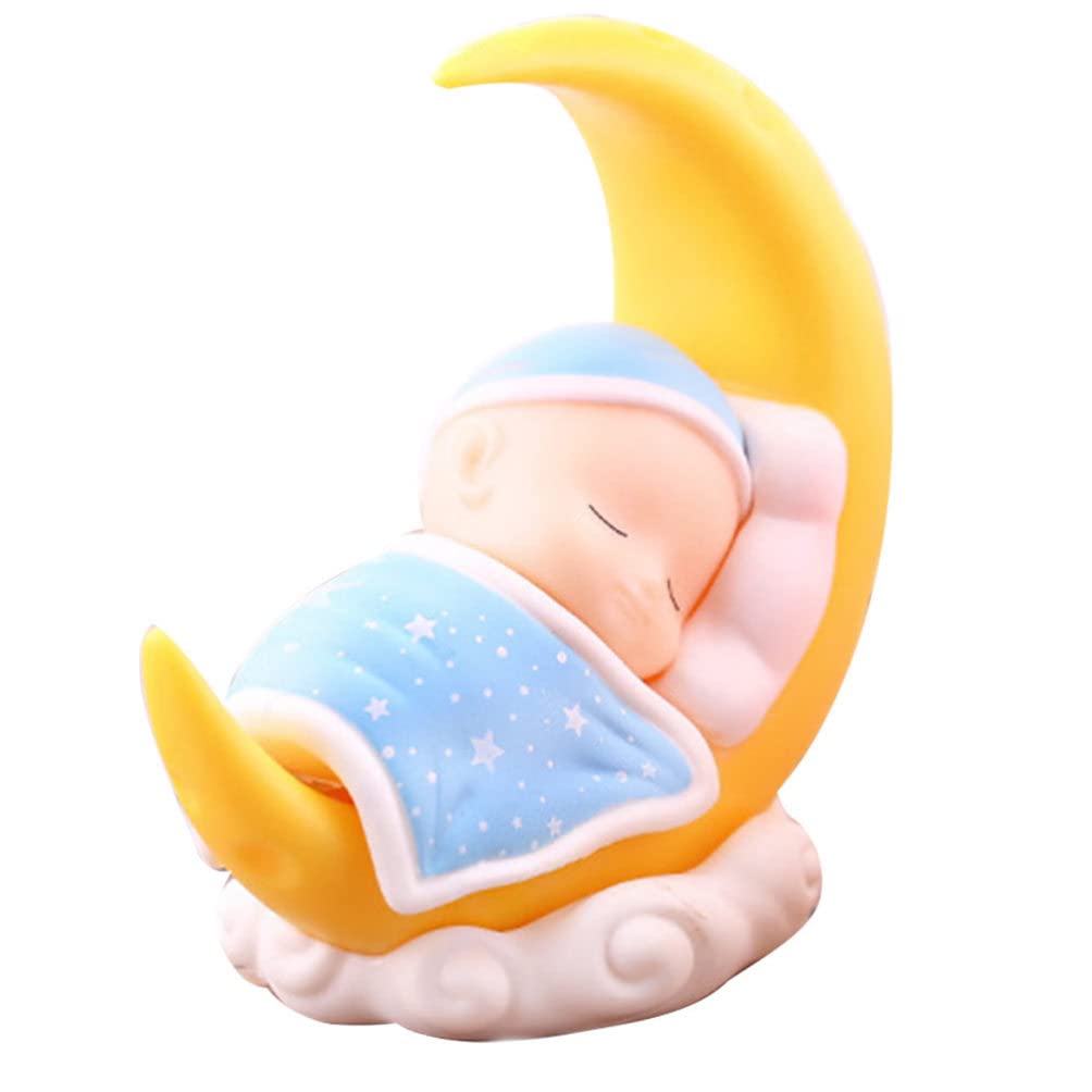 Sleeping Baby Cake Topper Moon Baby Figurine Cake Topper Car Dashboard Ornaments DIY Crafts Mini Baby Figurine Baby Shower Birthday Party Decoration for Nursery Room Ca, Blue