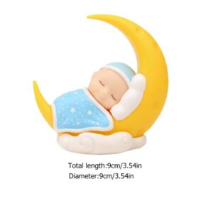 Sleeping Baby Cake Topper Moon Baby Figurine Cake Topper Car Dashboard Ornaments DIY Crafts Mini Baby Figurine Baby Shower Birthday Party Decoration for Nursery Room Ca, Blue